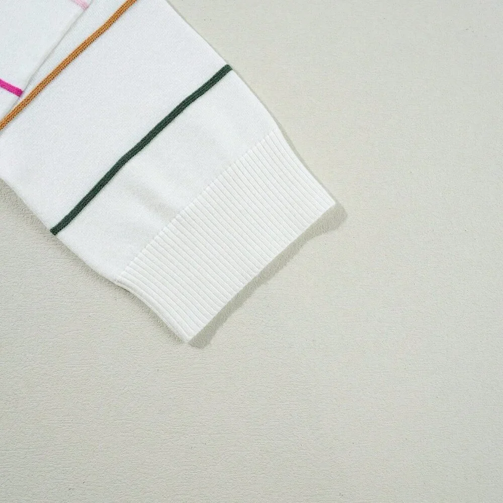 Multicolor Casual Women's Stripe Pattern Batwing 3/4 Sleeve Loose Sweater - Picture 9 of 9